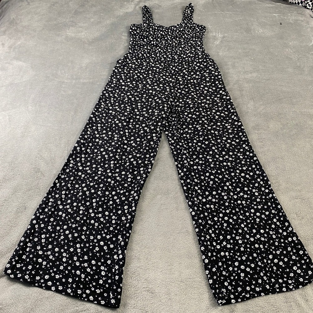 Market & Spruce Jumpsuit Women‎ M Black Floral Wide Leg Smocked Back WGW70420-RF